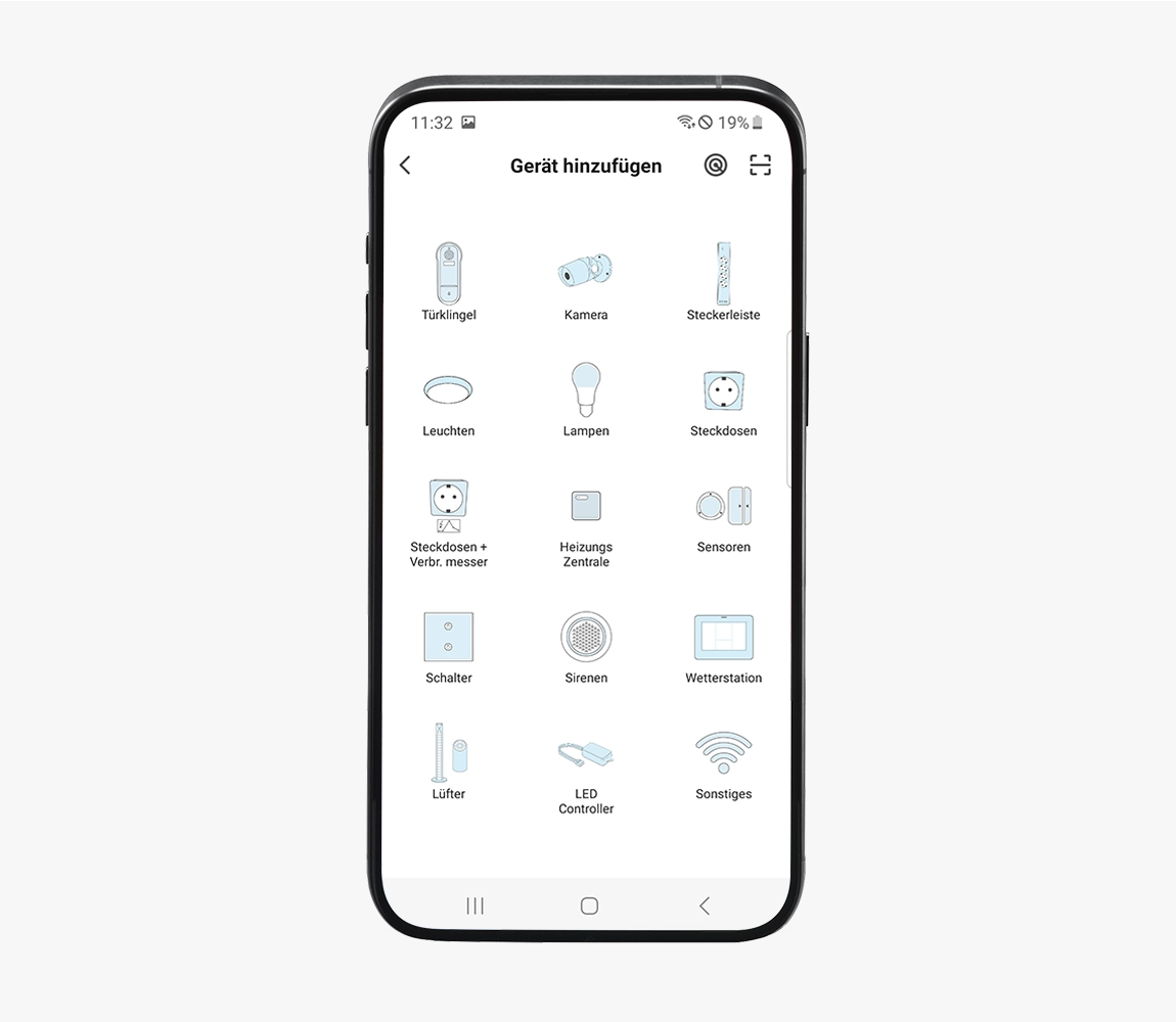 Übersicht Gerätetypen, die in der Hama Smart Home App hinzugefügt werden können